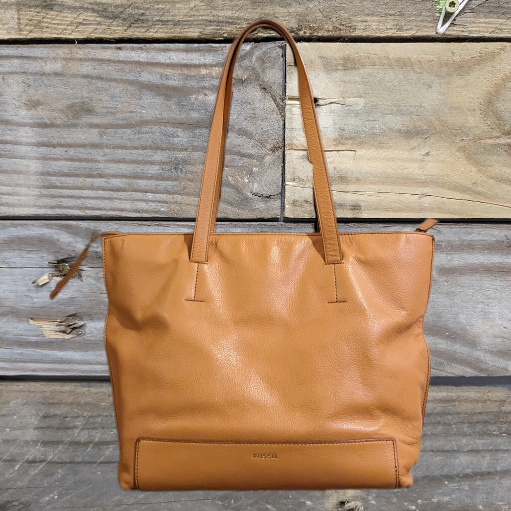 Fossil Cognac Leather Tote Bag